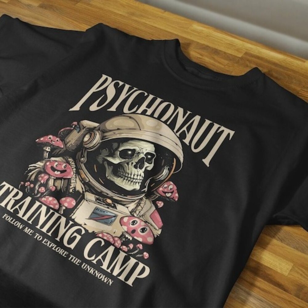 Psychonaut Traning Camp Skull Gym T-Shirt boxy unisex t-shirt gym clothing dark
